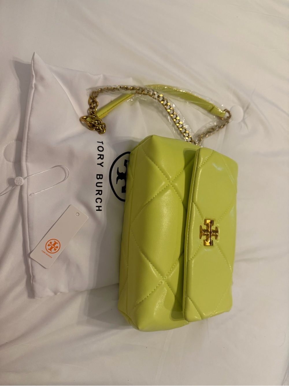 Tory Burch Quilted Shoulder Bag in Lime Green with Gold Hardware - Picture 4 of 4